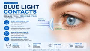 Blue light contacts designed to reduce eye strain from digital screens