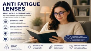 anti fatigue lenses reading comfort for reducing tired eyes during long reading sessions