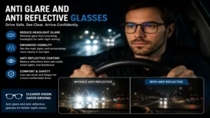 anti glare and anti reflective glasses improving night driving visibility and reducing headlight glare
