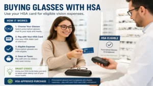Customer purchasing prescription eyewear with an HSA card at an optical store for hsa glasses