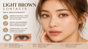 light brown contacts creating a warm and natural look with brown contacts
