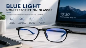 Blue light eyeglasses with non prescription lenses designed for screen protection and comfort