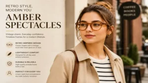Retro amber spectacles paired with modern casual fashion outfit