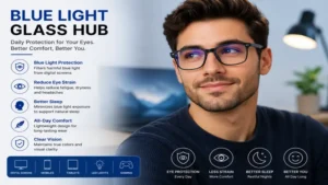 Blue light glass hub designed for daily eye protection and visual comfort