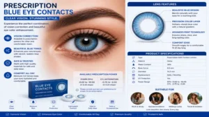 Prescription blue eye contacts with vision correction details and product specification analysis