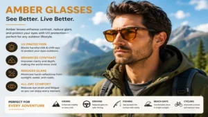 Amber glasses with UV protection for outdoor activities, hiking, and bright sunlight conditions
