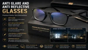 anti glare and anti reflective glasses providing sharp vision and reduced reflections with premium comfort
