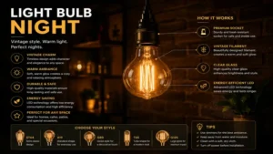 light bulb night close up vintage bulb infographic with warm glow