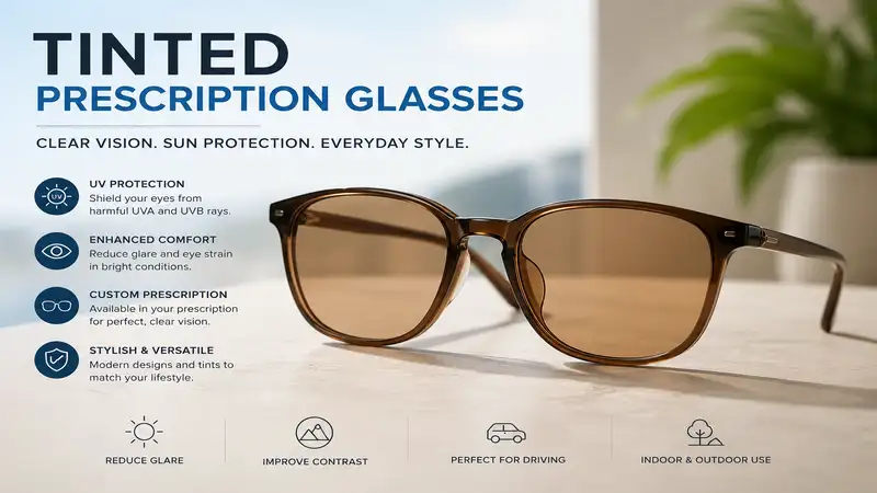 Stylish tinted prescription glasses for clear vision, glare reduction, and everyday UV protection