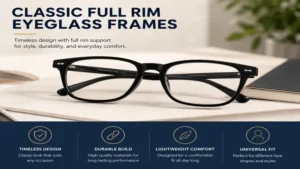 Classic full rim eyeglass frames featuring a timeless design with durable construction and comfortable fit