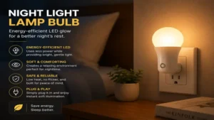 night light lamp bulb with energy-efficient LED glow beside a bed at night