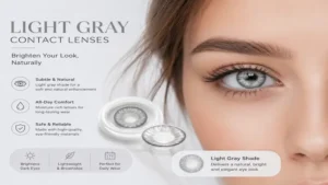 Light gray contact lenses creating a subtle and bright eye transformation with gray contact lenses for everyday wear