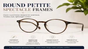 Round petite spectacle frames offering a classic look for people with smaller facial features.
