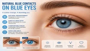 Natural blue contacts on blue eyes for a subtle realistic and soft eye transformation