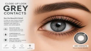 dark grey contacts adding depth and definition to the eyes