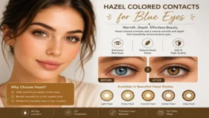 colored contacts for blue eyes with hazel tones adding warmth and depth naturally