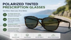 Polarized tinted prescription glasses for safer driving, glare reduction, and sharp outdoor vision