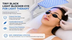 tiny black light blocker eye for light therapy used during a professional light therapy session