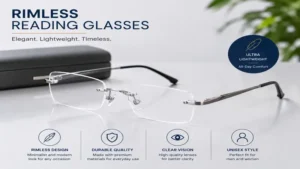 Elegant rimless reading glasses showcasing a minimalist style and premium construction