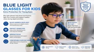 blue light glasses for kids providing additional eye protection during computer activities