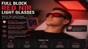 full block red nir light glasses used during wellness and light-sensitive applications requiring enhanced protection