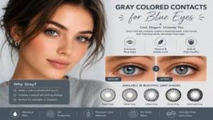 colored contacts for blue eyes with gray shades for a cool and elegant transformation