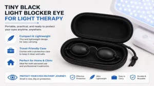 Portable tiny black light blocker eye for light therapy stored in a protective travel case