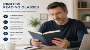 Comfortable rimless reading glasses suitable for long reading sessions with reduced eye strain
