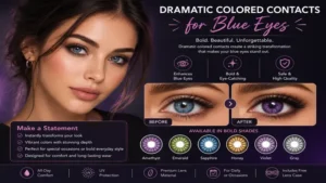colored contacts for blue eyes with dramatic shades creating a bold and eye-catching effect