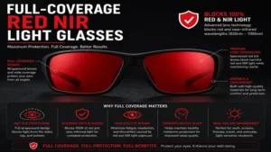 Premium full block red nir light glasses providing complete red and near-infrared light blocking coverage