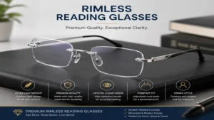 Premium rimless reading glasses featuring lightweight materials and crystal-clear lenses