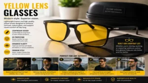 Modern yellow lens glasses featuring lightweight frames and tinted lenses for daily wear