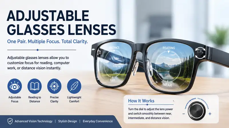 Adjustable glasses lenses allowing users to customize focus for reading and distance vision