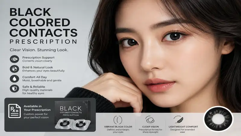 Premium black colored contacts prescription lenses for clear vision and a bold natural eye look