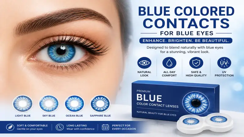 Blue colored contacts for blue eyes that enhance natural eye color with a vibrant finish