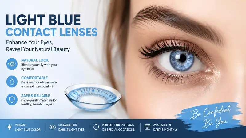 Light blue contact lenses enhancing eye color with a natural and vibrant appearance