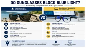 do sunglasses block blue light compared with blue light glasses for outdoor and digital screen use