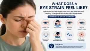 Close-up illustration showing what does a eye strain feel like with sore, tired, and irritated eyes