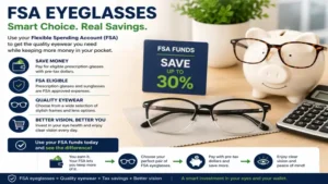 FSA eyeglasses helping customers save money by using Flexible Spending Account funds for prescription eyewear.
