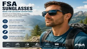 FSA sunglasses worn during outdoor activities for comfortable vision and UV protection