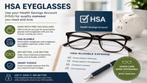 HSA eyeglasses benefits showing eligible prescription eyewear that can be purchased with Health Savings Account funds.