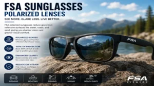 FSA sunglasses featuring polarized lenses that help reduce glare on sunny days