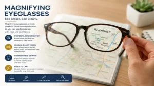 Magnifying eyeglasses providing enhanced close-up vision for detailed tasks