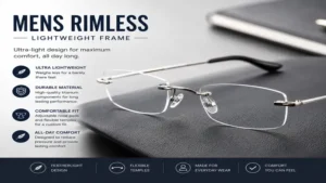 mens rimless eyeglasses featuring a lightweight frame for all-day comfort