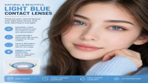 Natural-looking light blue contact lenses worn for an everyday soft and beautiful appearance