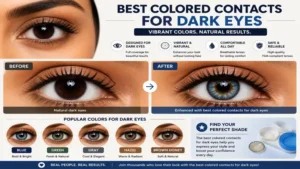 best colored contacts for dark eyes in vibrant blue offering full coverage and a bold yet natural look.