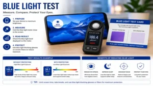 Blue light test performed on a smartphone display to measure blue light exposure during everyday use.