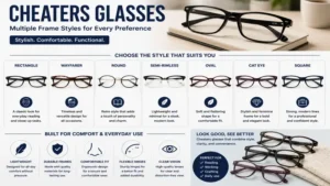 Cheaters glasses offered in multiple frame styles for everyday use