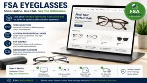 FSA eyeglasses available for convenient online shopping with a variety of frame styles and lens options.