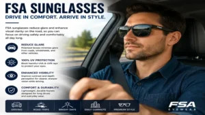 FSA sunglasses used while driving to improve visual comfort and reduce sunlight glare